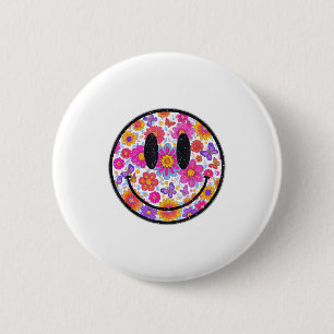 Badge Rond 5 Cm Visage Sourire Joyeux Rétro Marguerite Style Prépa