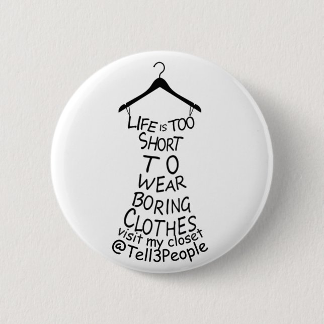 Badge Rond 5 Cm Visitez Mon Closet @Tell3People Bouton Blanc (Devant)