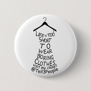 Badge Rond 5 Cm Visitez Mon Closet @Tell3People Bouton Blanc