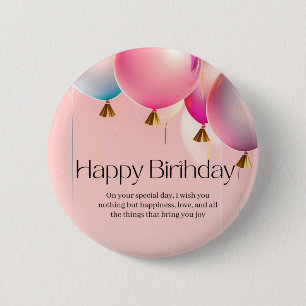 Badge Rond 5 Cm Vœux d'anniversaire rose
