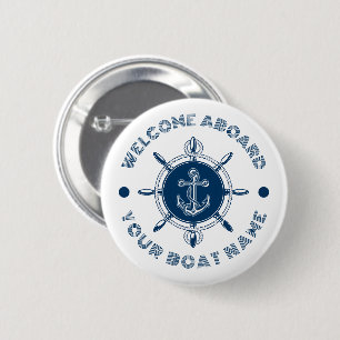 Badge Rond 5 Cm Voigée bleu et blanc marine blanc et ancre de bate
