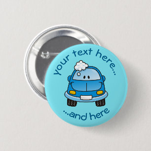 Badge Rond 5 Cm Voiture bleue avec bulles Pinback Button