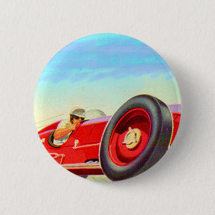 Badge Rond 5 Cm voiture de course de 1950 rouges
