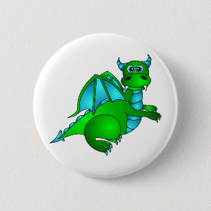 Badge Rond 5 Cm Vol crépusculaire - dragon vert et bleu mignon