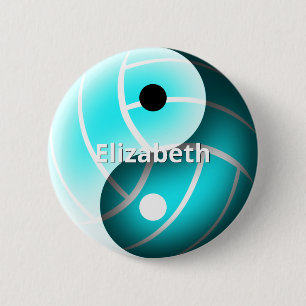 Badge Rond 5 Cm volley-ball turquoise yin yang personnalisé