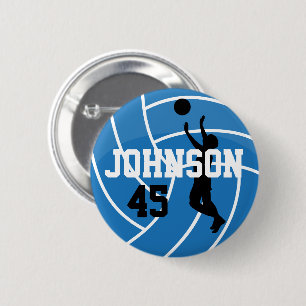 Badge Rond 5 Cm Volley Bleu avec Silhouette Player
