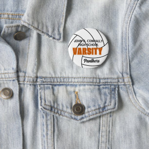 Badge Rond 5 Cm Volleyball universitaire orange personnalisé pour