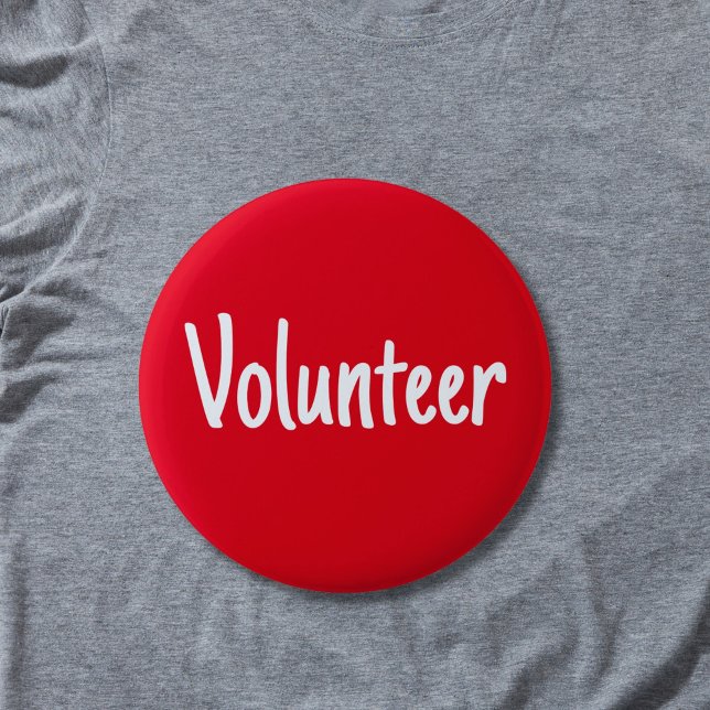 Badge Rond 5 Cm Volontaire simple rouge et blanc (Red volunteer pin button badge with white letters.)