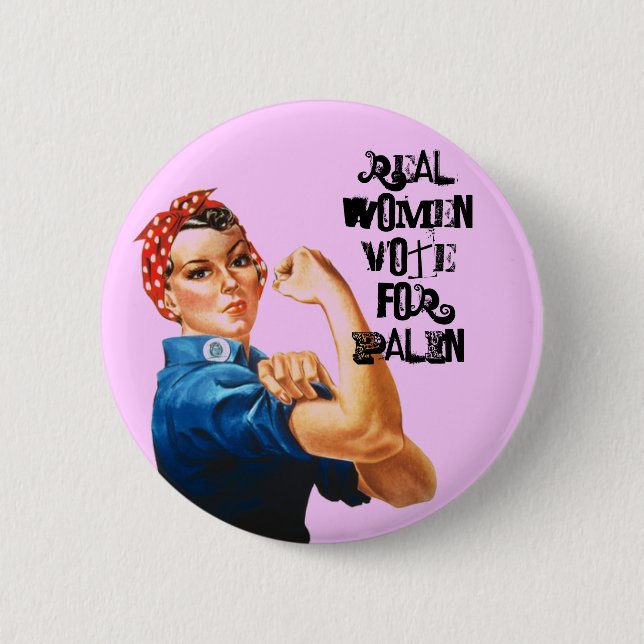 BADGE ROND 5 CM VOTE DE VRAIES FEMMES POUR PALIN (Devant)
