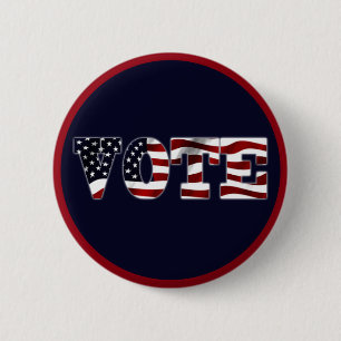 Badge Rond 5 Cm Vote drapeau américain design bleu rouge