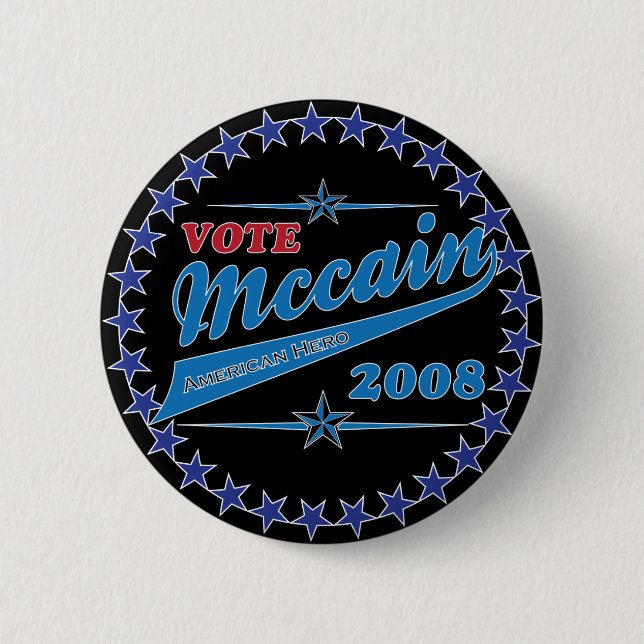 Badge Rond 5 Cm Vote McCAIN une élection américaine 2008 de héros (Devant)