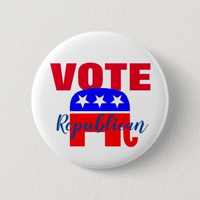 Badge Rond 5 Cm VOTE Républicain avec éléphant patriotique (Devant)