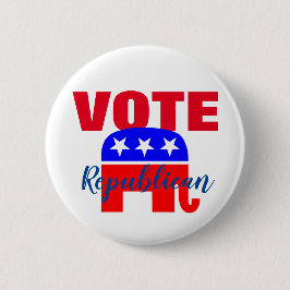 Badge Rond 5 Cm VOTE Républicain avec éléphant patriotique