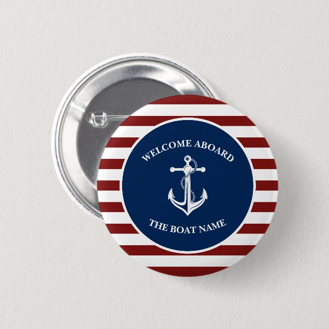 Badge Rond 5 Cm Votre Ancre de nom de bateau (Devant & derrière)
