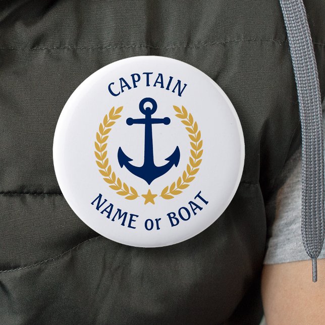 Badge Rond 5 Cm Votre nom de bateau Capitaine Ancre Gold Laurel Bl (Several sizes and shapes to choose from.)