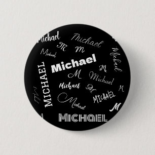 Badge Rond 5 Cm Votre nom et monogramme motif personnalisé noir