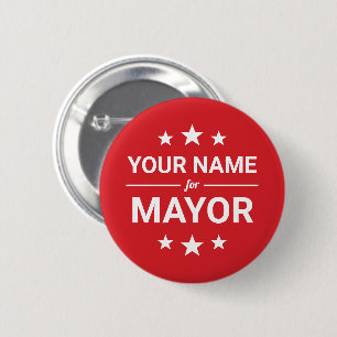 Badge Rond 5 Cm Votre nom pour Mayor Custom Text & Colors Stars Ro