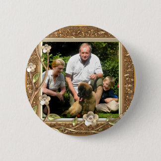 Badge Rond 5 Cm Votre propre photo dans une vue d'or de fleurs ! -