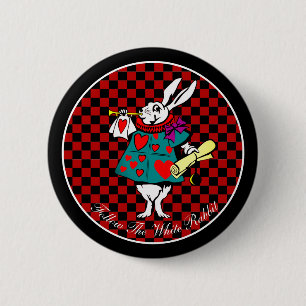 Badge Rond 5 Cm Votre texte/couleur blanc Rabbit Alice au pays des