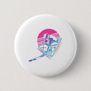 Badge Rond 5 Cm Voyage à ski Ski Retro Vintage 80s 90s