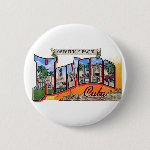 Badge Rond 5 Cm Voyage Cuba vintage - Salutations de La Havane