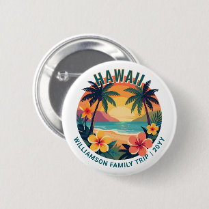 Badge Rond 5 Cm Voyage familial personnalisé rétro Hawaï vacances