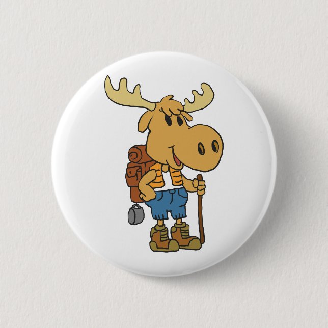 Badge Rond 5 Cm Voyageur d'orignal avec sac à dos | choisir la cou (Devant)