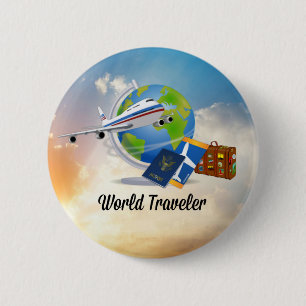 Badge Rond 5 Cm Voyageur du monde, conception 2
