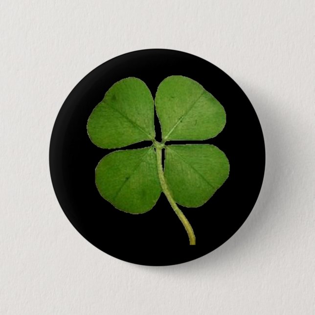 Badge Rond 5 Cm Vrai Shamrock de fermeture à 4 feuilles noir (Devant)