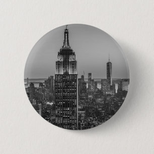 Badge Rond 5 Cm Vue aérienne en noir et blanc de New York City Nig