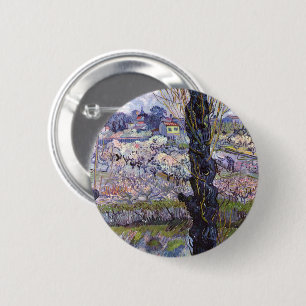 Badge Rond 5 Cm Vue de Van Gogh sur les vergers en fleurs d'Arles
