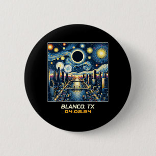 Badge Rond 5 Cm Vue de ville Éclipse solaire totale Blanco Texas