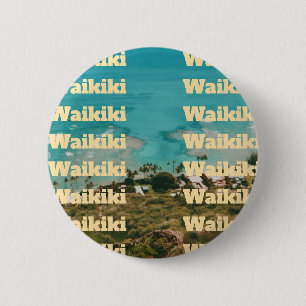 Badge Rond 5 Cm Waikiki, Honolulu, Oahu, Hawaï