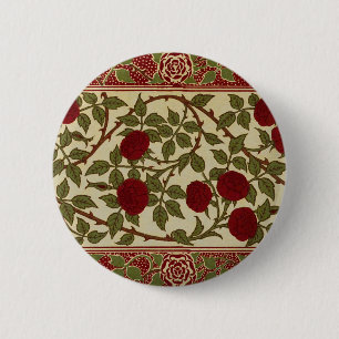 Badge Rond 5 Cm Walter Crane Vintage Rosamund Rouge Rose Fleurie A