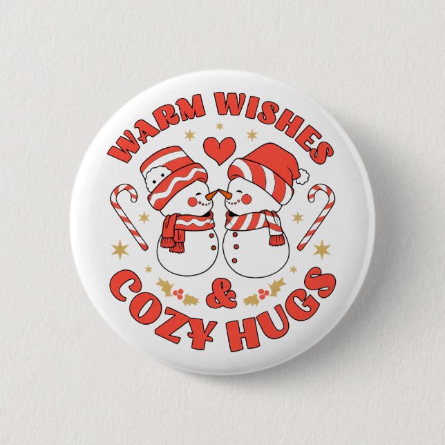 Badge Rond 5 Cm Warm Wishes  & Cozy Hugs (Devant)