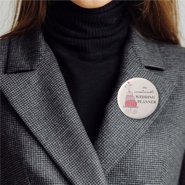 Badge Rond 5 Cm WEDDING PLANNER Whimsical Sweet Cake Rose Chic (WEDDING PLANNER Whimsical Sweet Pink Cake Modern Chic Pin Button @ fat_fa_tin)
