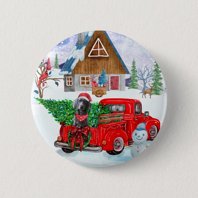 Badge Rond 5 Cm Weimaraner Chien dans la livraison de Noël Camion  (Devant)