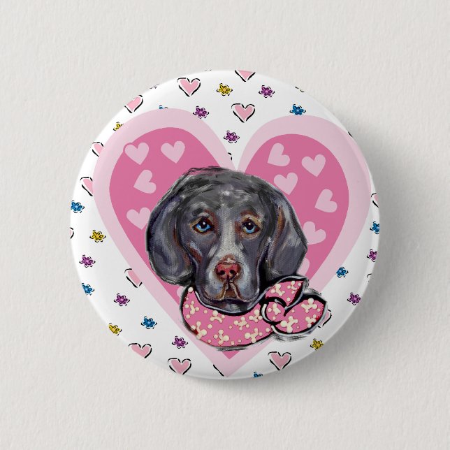 Badge Rond 5 Cm Weimaraner Valentine (Devant)