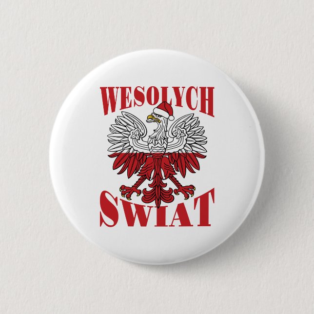 Badge Rond 5 Cm Wesolych Swiat Polonais Aigle de Noël (Devant)