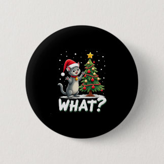 Badge Rond 5 Cm What Funny Cat Pushing Christmas Tree Over Cat Xma