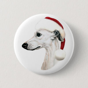 Badge Rond 5 Cm Whippet Christmas White Père Noël