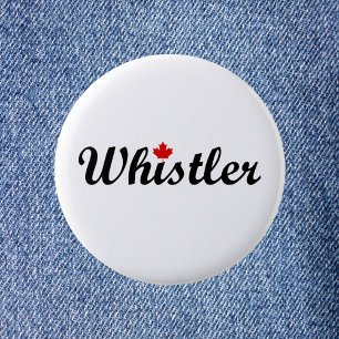 Badge Rond 5 Cm Whistler Canada Script Texte Petite feuille d'érab