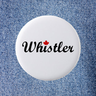 Badge Rond 5 Cm Whistler Canada Script Texte Petite feuille d'érab