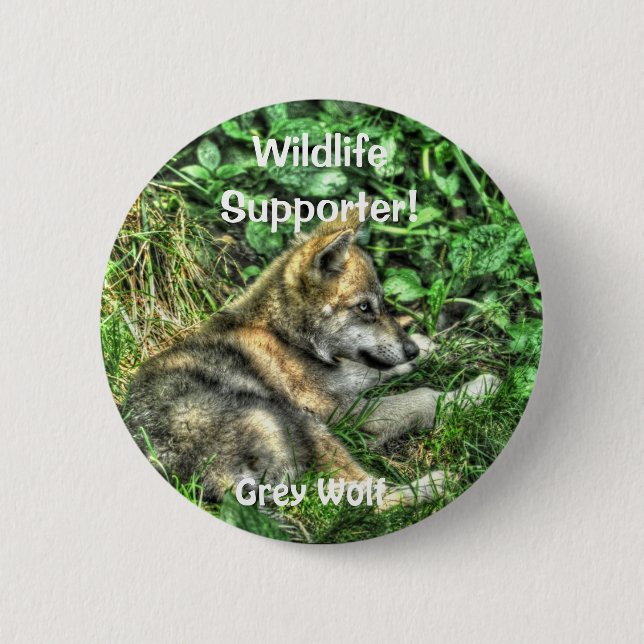 Badge Rond 5 Cm Wild Grey Wolf Cub Animal-lover Design (Devant)