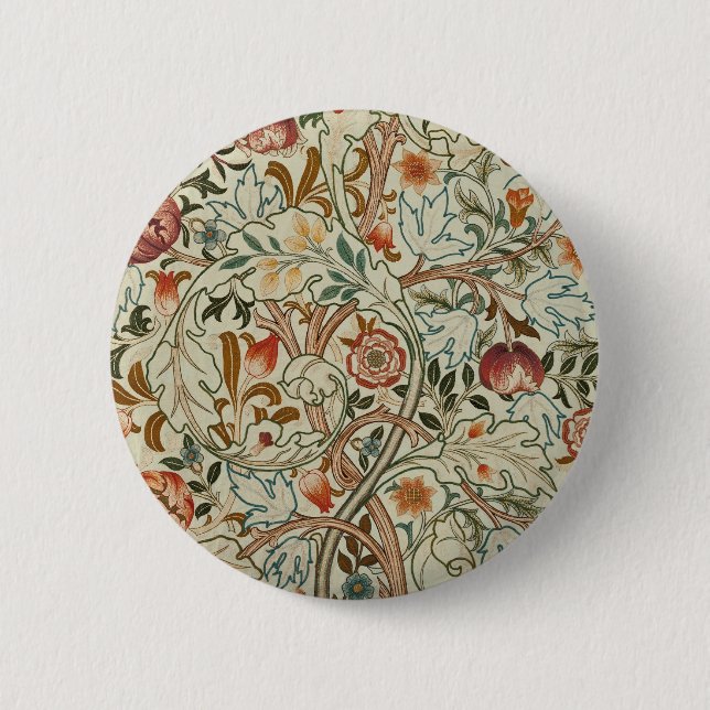 Badge Rond 5 Cm William Morris Acanthus Broderie Motif Floral (Devant)