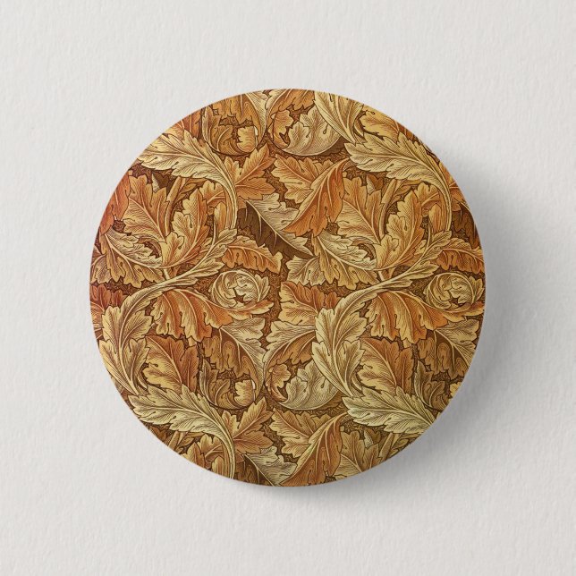 Badge Rond 5 Cm William Morris Acanthus Brown Feuilles d'automne (Devant)