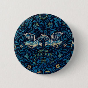 Badge Rond 5 Cm William Morris Blue Birds Tapestry Classic