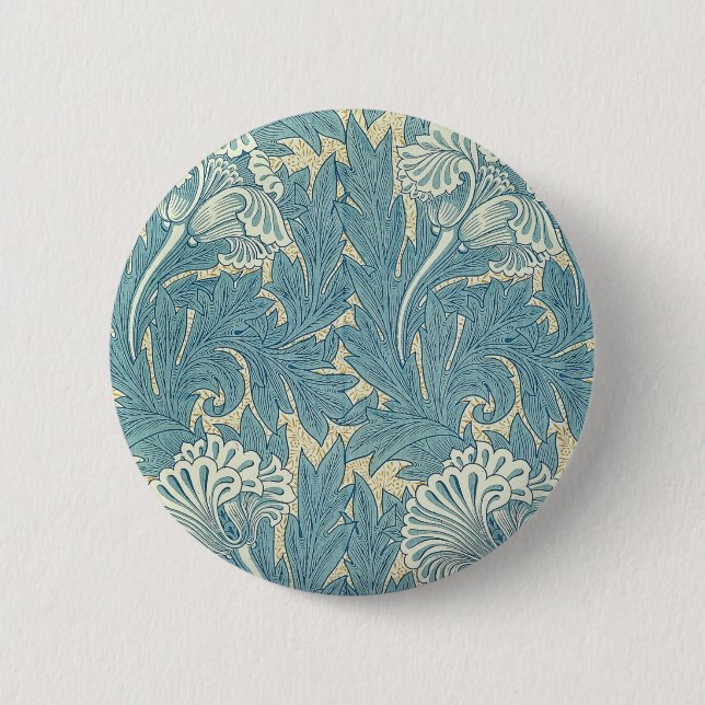 Badge Rond 5 Cm William Morris Classique Tulipe Bleu Floral (Devant)