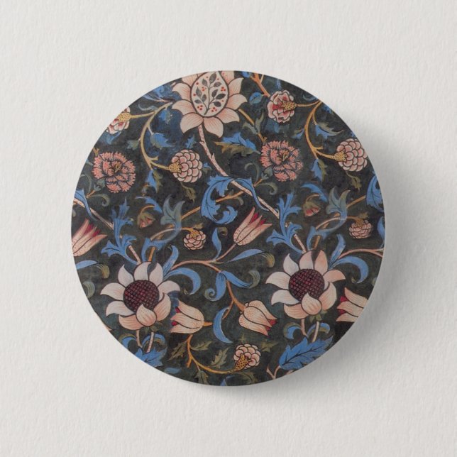 Badge Rond 5 Cm William Morris Evenlode Textile Floral Art (Devant)