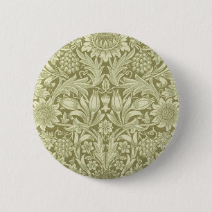 Badge Rond 5 Cm William Morris Fleur verte tournesol